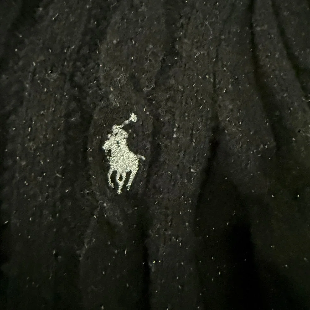 Ralph Lauren Baby Girl Black Cable Knit Shimmer Cardigan Silver Pony Logo 6M